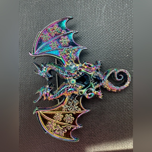 Iridescent double dragon brooch - Picture 4 of 5